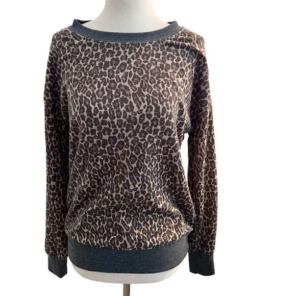 Splendid Cheetah Print Long Sleeve Lightweight Crew Neck Sweatshirt XS - Picture 1 of 8